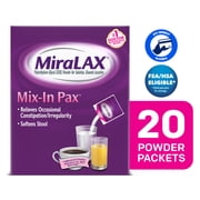 MiraLAX Mix-In Powder Laxative for Gentle Constipation Relief, Stool Softener 17 g, 20 Single Doses