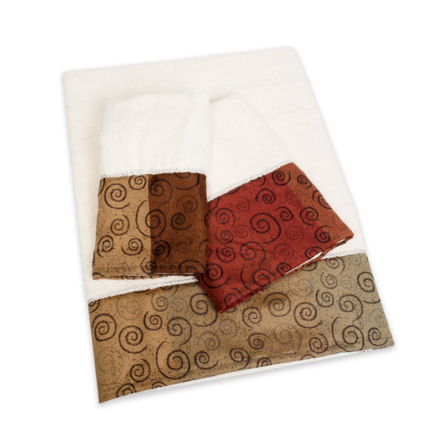 Miramar 3-Piece Bath Towel Set - Beige Striped - 100% Cotton - Walmart.com