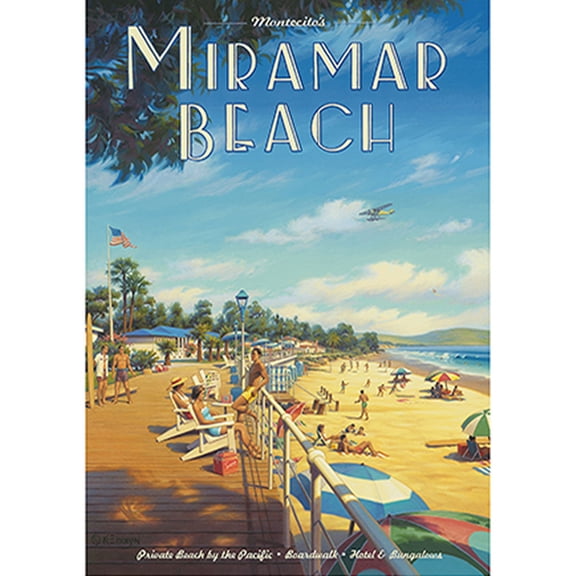 Miramar Beach Hotel - Montecito California - Private Beach by the Pacific - Vintage Travel Poster by Kerne Erickson - Master Art Print 10in x 14in