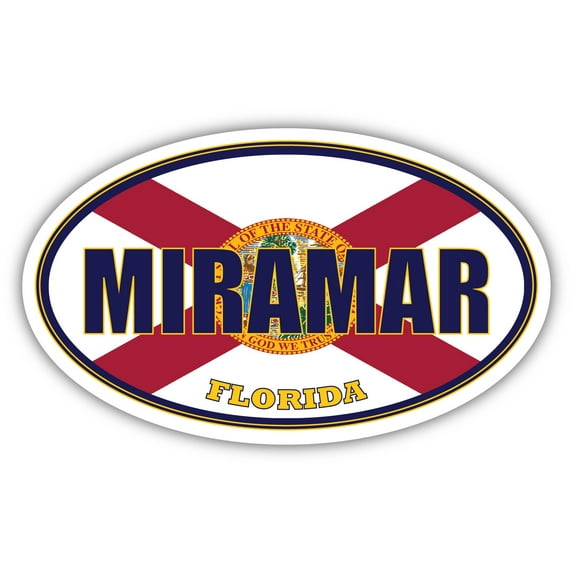 Miramar City Florida State Flag | FL Flag Broward County Oval State Colors Bumper Sticker Car Decal 3x5 inches