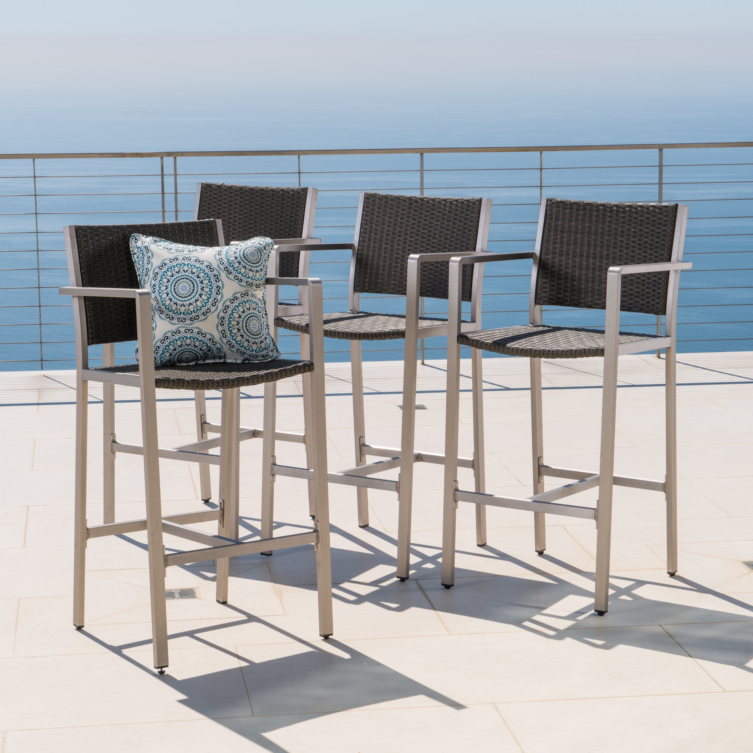 Miramar Outdoor Wicker Barstools, Set of 4, Grey