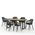 thumbnail image 1 of Miramar Wood and Resin Outdoor 7 Piece Dining Set, Black and Teak, 1 of 10