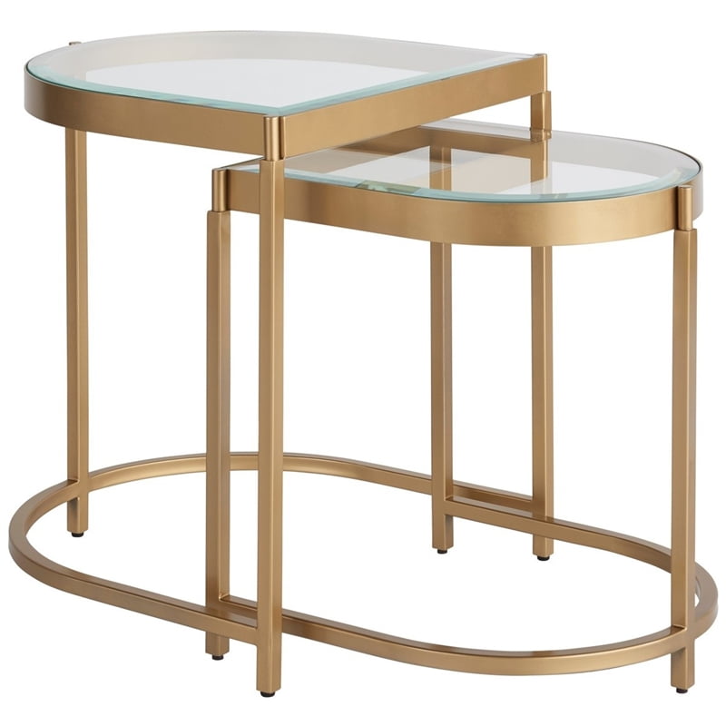 Mirand Kerr Editorial Metal End Table with Glass Top in Gold