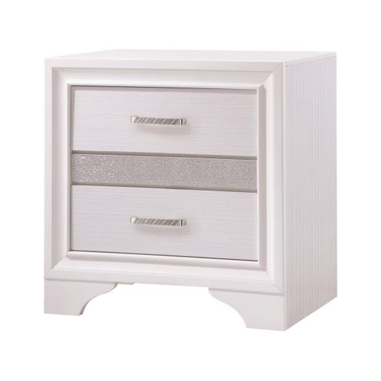 Elegant White 2-Drawer Nightstand with Hidden Jewelry Tray