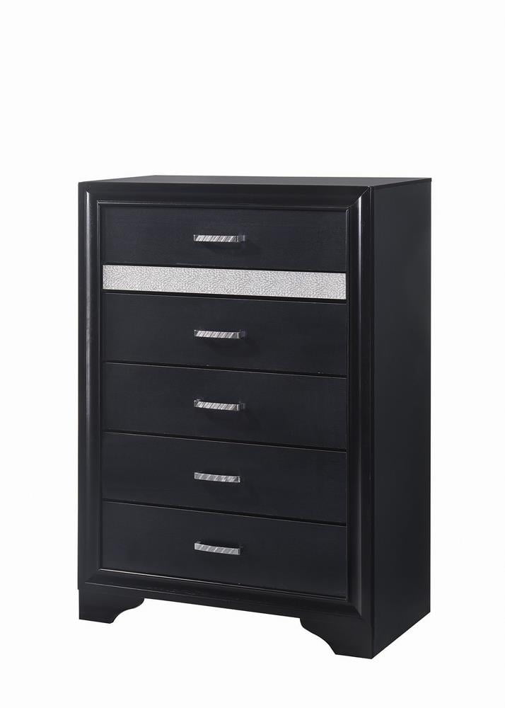 Miranda Black and Silver 5-Drawer Chest with Rhinestone Pulls