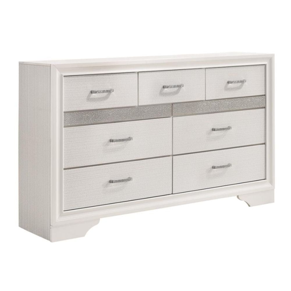 White Glam 7-Drawer Dresser with Felt-Lined Drawer