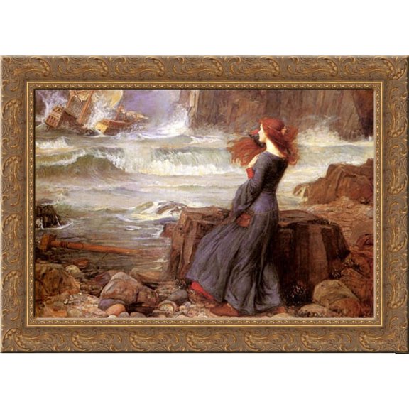 Miranda - The Tempest 24x19 Gold Ornate Wood Framed Canvas Art by Waterhouse, John William