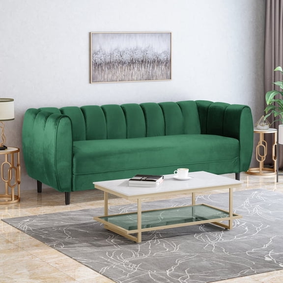 FunMay Emerald Velvet 3-Seater Sofa for Living Room