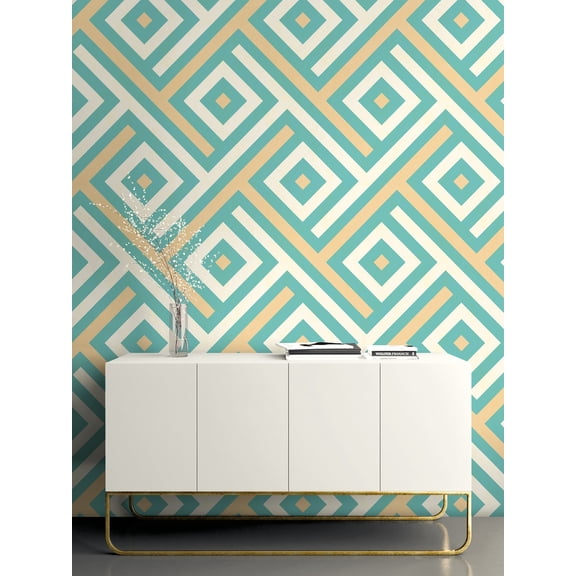 Mirante Chevron Metallic Gold and Turquoise Block Wallpaper