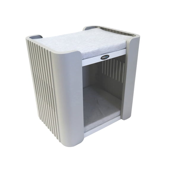 Mirapet Compact Two-Level Cat Condo with Elevated Bed and Two Washable 1-Inch Foam Pads, Light Gray