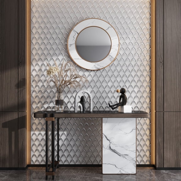 Mirari 10x12 in. Gray, Silver Glossy Glass Fish-shaped Mosaic Wall Tile (4.25 sq ft/case, 5-Pack)