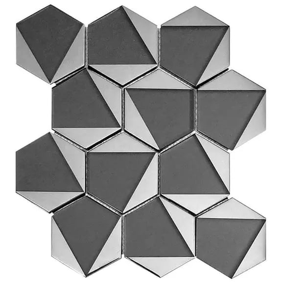 Mirari 9x11 in. Gray Glossy Glass 3D Trapezoid Mosaic Wall Tile (3.28 sq ft/case, 5-Pack)