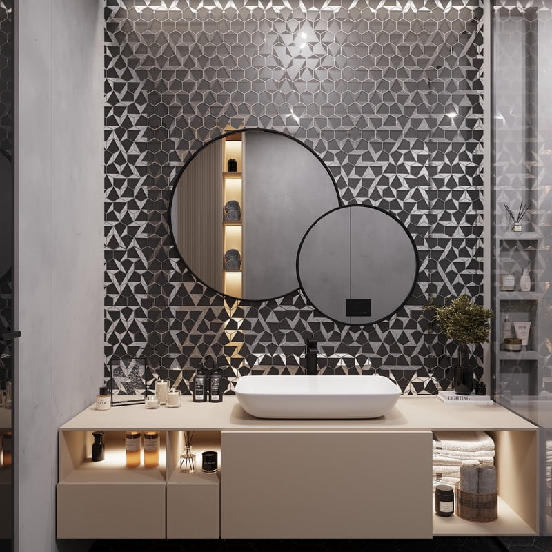 Mirari 9x11 in. Gray Glossy Glass 3D Trapezoid Mosaic Wall Tile (3.28 sq ft/case, 5-Pack)