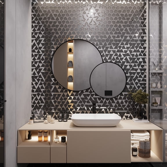 Mirari 9x11 in. Gray Glossy Glass 3D Trapezoid Mosaic Wall Tile (3.28 sq ft/case, 5-Pack)