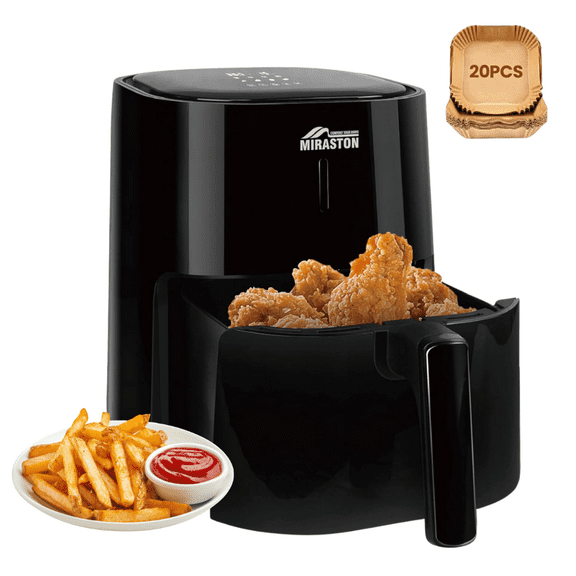 Miraston 4.5QT Compact Digital Air Fryer, 8-in-1 (Air Fry, Roast, Broil, Bake, Reheat, Keep Warm, Pizza, Dehydrate), Touchscreen Display, Nonstick