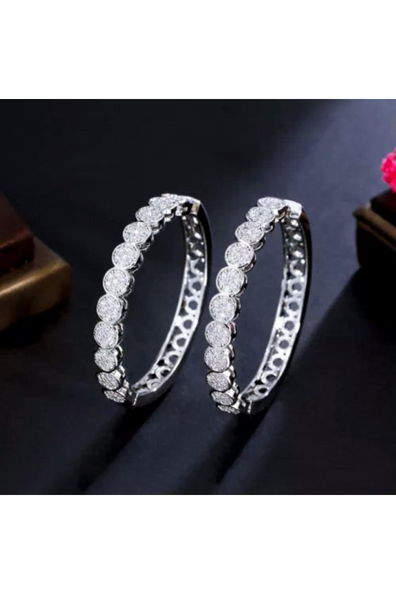 Mirco Inlay Cubic Zirconia Long Round Hoop Earrings Women Gold Plated CZ Jewelry