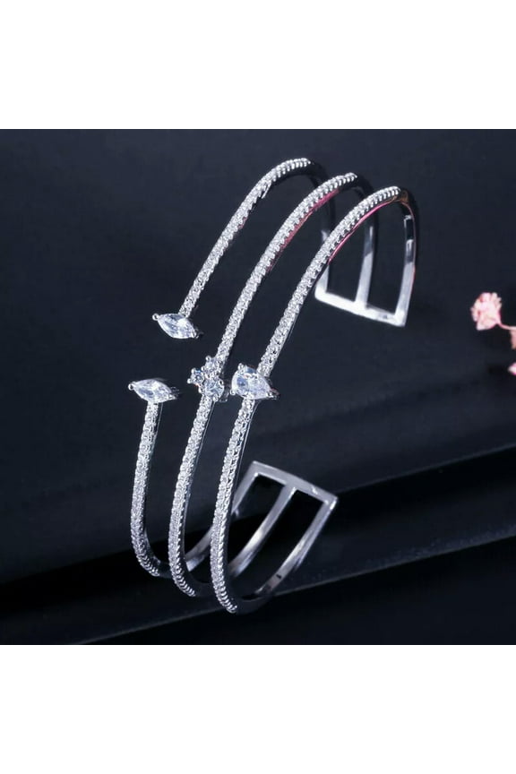 Mirco Pave CZ Big Wide Women Open Cuff Bangle Bracelet for Wedding Engagement