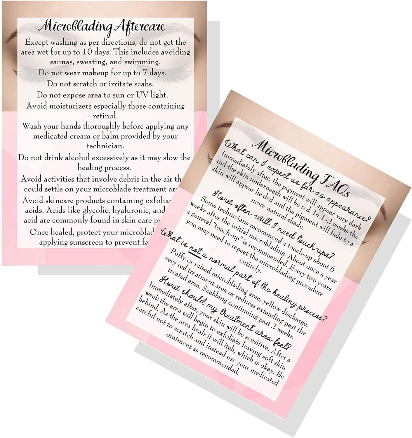 Mircoblading Aftercare Instructions Cards Package of 30 Pink Eyebrow ...