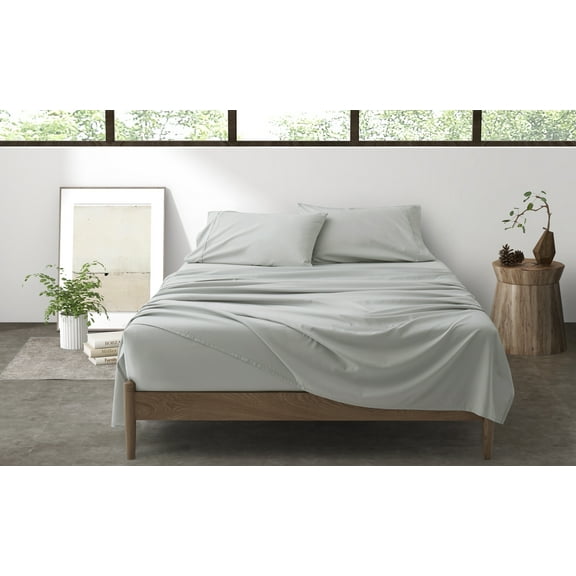 Queen Light Grey Brushed Bed Sheets, 4-Piece 2400 Thread Count Luxury Soft Bed Sheet Sets