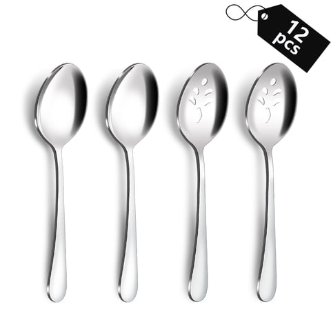 Mirdinner 12 Pcs Serving Set, Stainless Steel Serving Utensil Hostess Set with Serving Spoon and Slotted Spoons, Mirror Polished, Dishwasher Safe, Large Serving Spoons For Buffet/ Parties