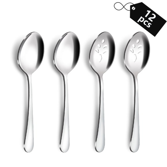 Mirdinner 12 Pcs Serving Set, Stainless Steel Serving Utensil Hostess Set with Serving Spoon and Slotted Spoons, Mirror Polished, Dishwasher Safe, Large Serving Spoons For Buffet/ Parties
