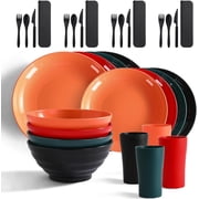 Mirdinner 20 Pcs Unbreakable Colorful Plastic Dinnerware Sets for 4, Reusable Lightweight Camping Plates Cups and Bowls with Cutlery Set, Great for Kids & Adult