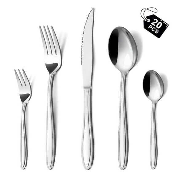 Mirdinner 20 Pieces Silverware Set, Cutlery Set for 4, Food-Grade Stainless Steel Tableware Flatware Set, Forks Spoons and Knives Set for Home Restaurant Hotel, Mirror Polished, Dishwasher Safe