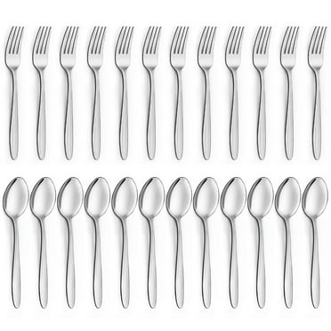 Mirdinner 24 Pcs Dinner Forks and Spoons Set, Stainless Steel Silverware Flatware Set, Salad Fork and Soup Spoon, Using for Home, Kitchen or Restaurant, Mirror Polished, Dishwasher Safe