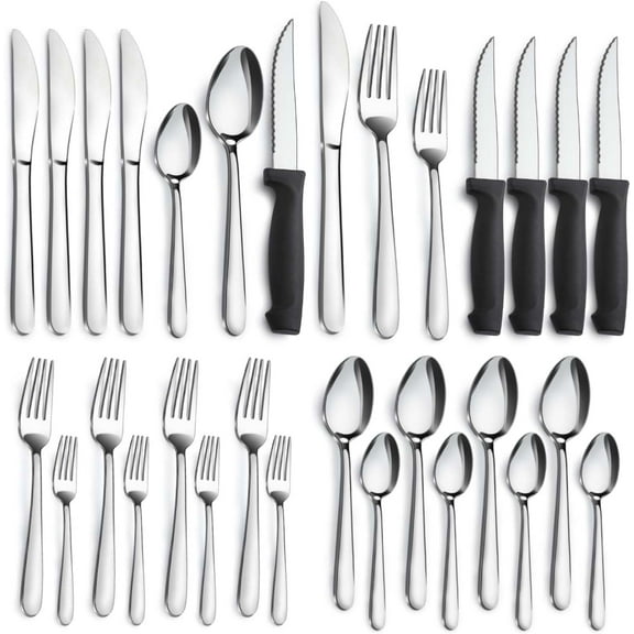 Mirdinner 24 Pcs Silverware Set for 4, Flatware Set with Steak Knives, Stainless Steel Cutlery Set, Forks Spoons and Knives Set, Utensil Sets for Home Kitchen Restaurant Hotel, Dishwasher Safe