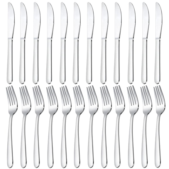 Mirdinner 24 Pieces Dinner Forks and Knives Set, Food Grade Stainless Steel Silverware Flatware Cutlery Set with 12 Knives & 12 Forks, Salad Fork and Butter Knife, Mirror Polished, Dishwasher Safe