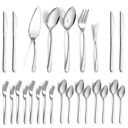 Mirdinner 25 Pcs Silverware Set with Serving Utensils for 4, Food Grade Stainless Steel Flatware Cutlery Set for Home and Restaurant, Mirror Polished & Dishwasher Safe