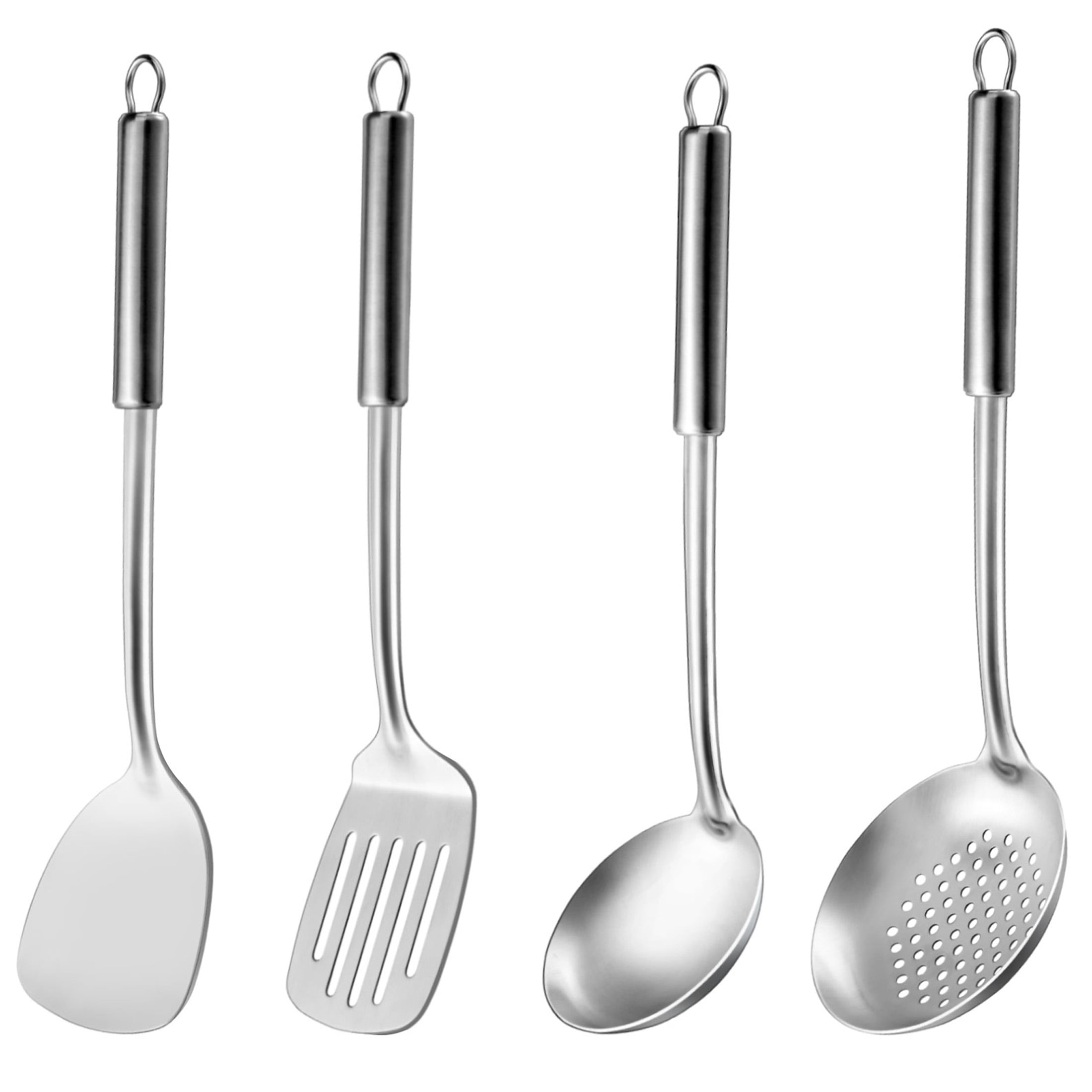 Mirdinner 4 Pcs Stainless Steel Kitchen Set: Wok Ladle, Slotted Spoon ...