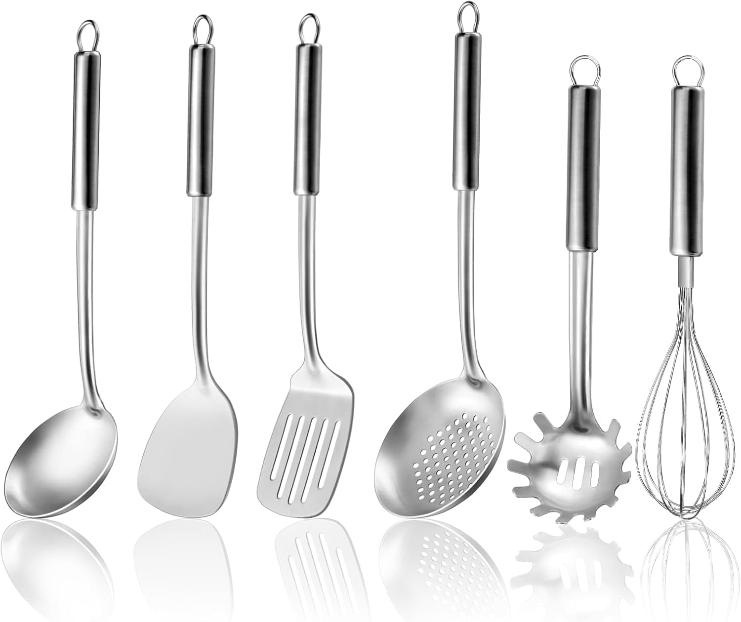 Mirdinner Kitchen Utensils Set 6 Pcs, Stainless Steel Cooking Utensils with Suspendable Handle, Spatula, Slotted Turner, Soup Ladle, Slotted Spoon, Whisk, Pasta Server, Wok Utensils, Dishwasher Safe - Walmart.com