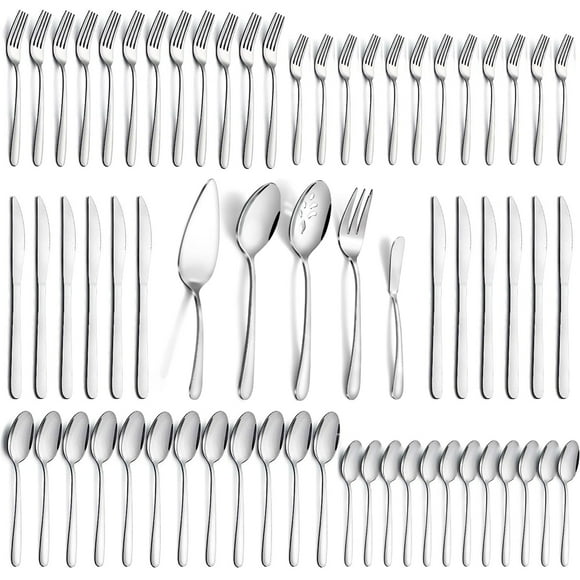 Mirdinner 65 Pcs Silverware Set with Serving Set for 12, Stainless Steel Flatware Cutlery Set Contains 5 Pcs Serving Set, for Home, Restaurant or Parties, Dishwasher Safe
