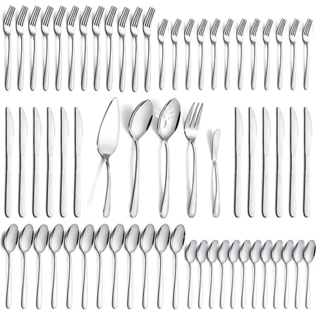 Mirdinner 65 Pcs Silverware Set with Serving Set for 12, Stainless Steel Flatware Cutlery Set Contains 5 Pcs Serving Set, for Home, Restaurant or Parties, Dishwasher Safe