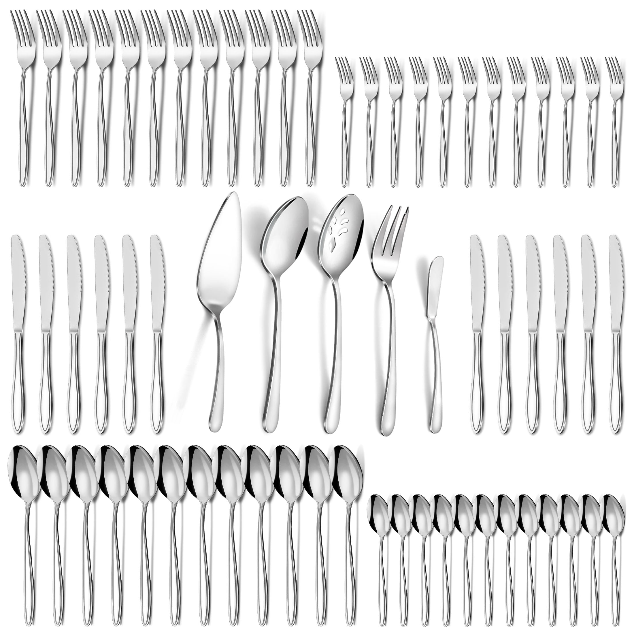 Mirdinner 65 Pcs Silverware Set with Serving Utensils for 12, Food