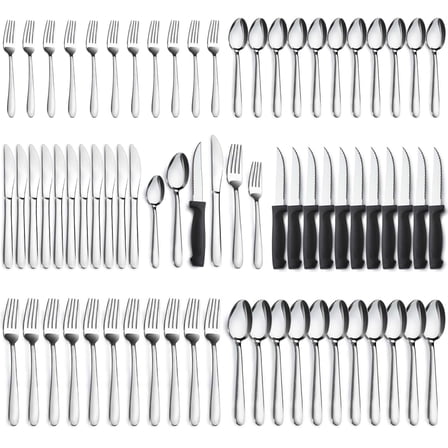 Mirdinner 72 Pcs Silverware Set with Steak Knives for 12, Stainless Steel Flatware Cutlery Set, Include Forks Spoons and Knives Set, Utensil Sets for Home Kitchen Restaurant Hotel, Dishwasher Safe