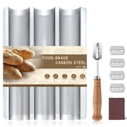 Mirdinner Baguette Bread Pan Set, 3 Loaves Non-Stick French Bread Pan, Baguette Baking Pan with Bread Lame, Home Baking Tools Kit for Homemade Bread, 10.6"x15" 