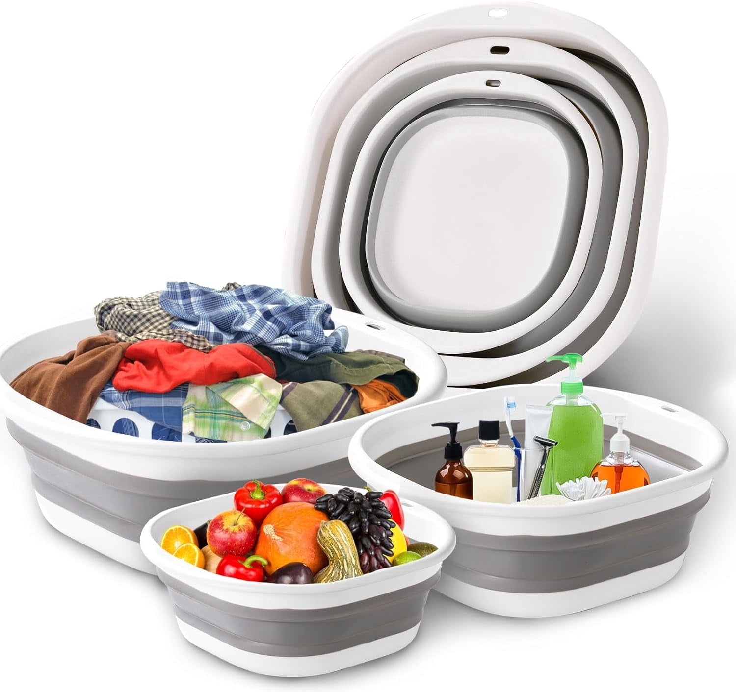 Mirdinner Collapsible Dish Tub 3 Pack(3/6/10L), Foldable Collapsible Wash Basin, Space-Saving Collapsible Sink Camping, Collapsible Basin for Dishing, Fruit, Beverage Tubs, Camping
