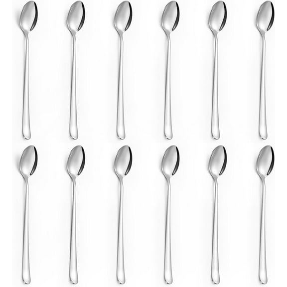 Mirdinner Long Handle Iced Tea Spoons, Set of 12, Stainless Steel 7.8 inches (19.7 cm) Long Drink Spoon Set, Coffee Spoon, Ice Cream Spoon, Cocktail Stirring Spoon, Mirror Polished, Dishwasher Safe