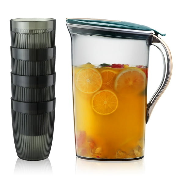 Mirdinner Plastic Water Pitcher with Lid, Fridge Door Reusable Clear Plastic Water Pitcher Perfect for Making Tea Juice Cold Drink, Large Capacity Water Jug Teapot 71 oz and 4 Cups, BPA Free