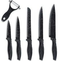 Mirdinner Knife Set of 6, Stainless Steel Kitchen Knives Set, with Non Stick Blades, Sharp Black Kitchen Knife Sets Dishwasher Safe, Chef Knife Set Includes Peeler