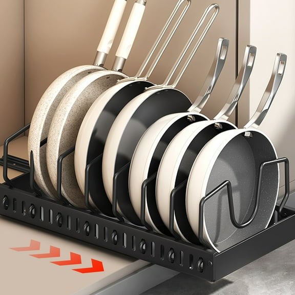 Mirdinner Pots and Pans Organizer for Under Cabinet, Pull Out Pot Lid Organizer Holder in Kitchen, Sliding Pot Lid Holder and Pan Rack, Cabinet Pull Out Shelves, with 8 Adjustable Dividers