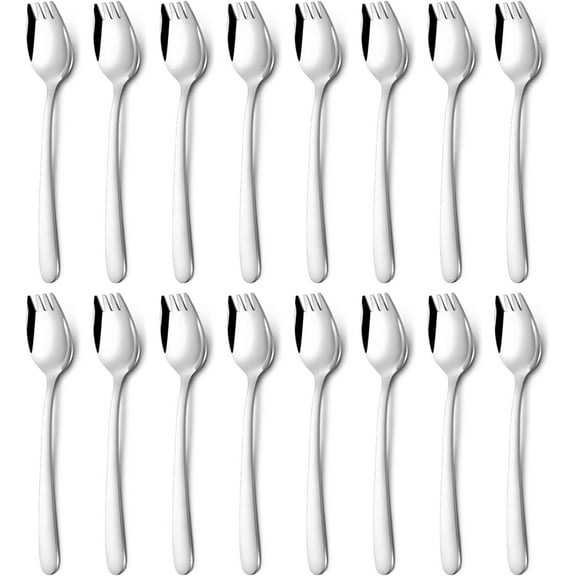 Mirdinner Sporks, 16-Pack Stainless Steel Fork, 7.2 Inch Metal Spork for Household Use, Long Handle Dessert Ice Cream Salad Forks, Flatware Set Spork for Fruit Appetizer Dessert