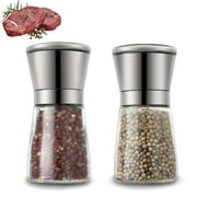 Mirdinner Salt and Pepper Grinder Set of 2, Best Spice Mills with Adjustable Coarseness, 190ml Stainless Steel Salt and Peppercorn Grinder, Black Pepper Grinder Refillable with Glass Body