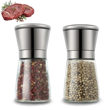 Mirdinner Salt and Pepper Grinder Set of 2, Best Spice Mills with Adjustable Coarseness, 190ml Stainless Steel Salt and Peppercorn Grinder, Black Pepper Grinder Refillable with Glass Body