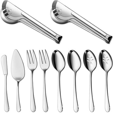 Mirdinner Serving Utensils Set, 10 Pcs Stainless Steel Serving Utensil with Serving Spoon/Slotted Spoons/Serving Forks/Serving Tongs/Pie Server/Butter Knife, Mirror Polished, Dishwasher Safe
