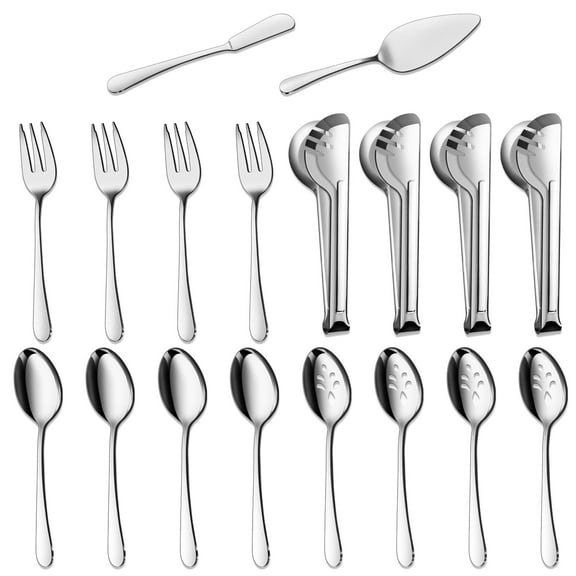 Mirdinner Serving Utensils Set, 18 Pcs Stainless Steel Serving Utensil with Serving Spoon/Slotted Spoons/Serving Forks/Serving Tongs/Pie Server/Butter Knife, Mirror Polished, Dishwasher Safe