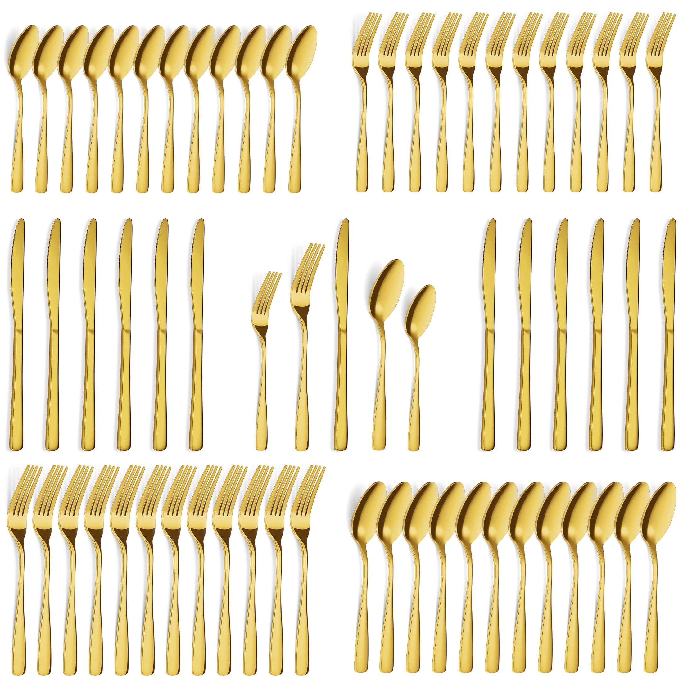 Mirdinner 60 Pcs Gold Silverware Set, Stainless Steel Flatware for 12 ...