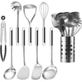 thumbnail image 1 of Mirdinner Cooking Utensils Set, 9 Pcs Stainless Steel Kitchen Utensils Set, Kitchen Tools Set, Spatula Sets w Utensil Holder, Wok Spatula,Ladle,Egg Whisk,Non-Stick And Heat Resistant, Dishwasher Safe, 1 of 7